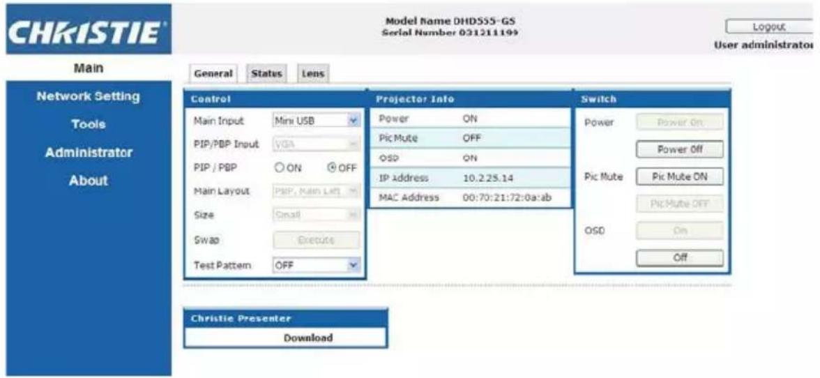 Christie DWX555-GS - Main Tabbed Page - General - 1