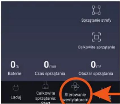 Sprzątanie strefy Całkowite sprzątanie 0% Baterie 0 min Czas sprzątania 0 m² Obszar sprzątania Ładuj Całkowite sprzątanie: Start Sterowanie ventylatorem