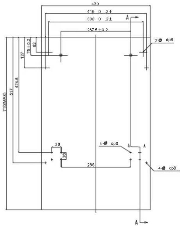 439 416 0 .2+ 390 0 .2± 287.5±0.2 127 75±0.2 62 710MAX) 517 474.8 38 330 286 8 dp8 A A 4 dp8 A