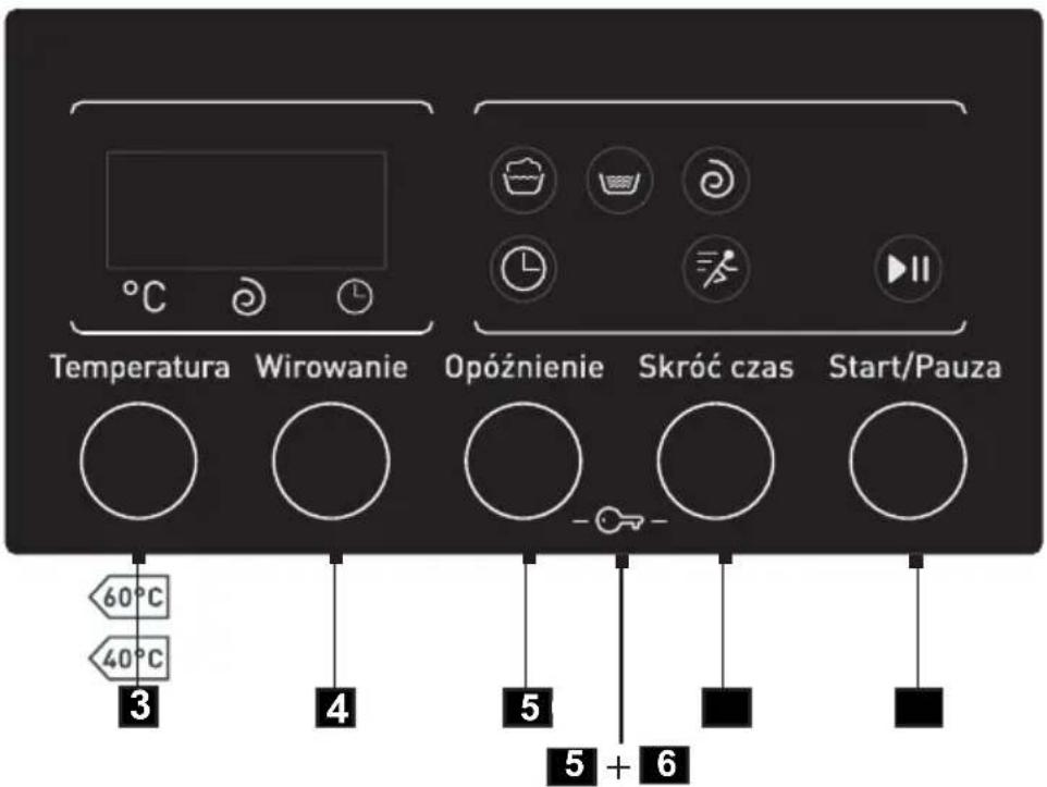Temperatura Wirowanie Opóźnienie Skróć czas Start/Pauza 60°C 4 5 5 + 6