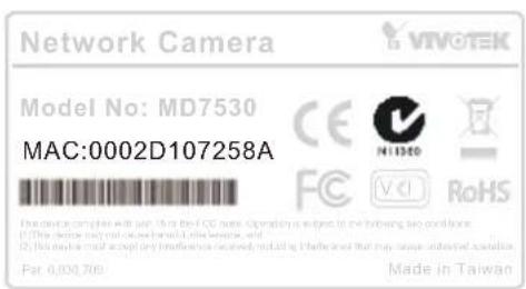 Network Camera Model No: MD7530 MAC:0002D107258A CE N1350 FC VCI RoHS This device complies with all, 16 or the FCC menu. Operating is subject to the following two conditions: (1) This device may not receive manual data transfer, and (2) This device must accept any information received, including it allowed that may cause internet availability. Par. 6,000,700. Made in Taiwan