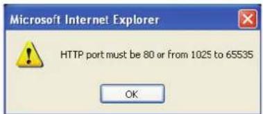 Microsoft Internet Explorer HTTP port must be 80 or from 1025 to 65535 OK