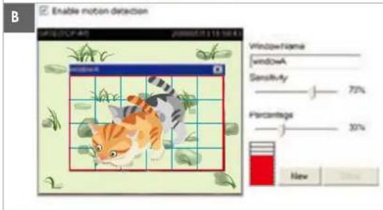 B Enable motion detection WindowName windowA Sensitivity 70% Percentage 30% New
