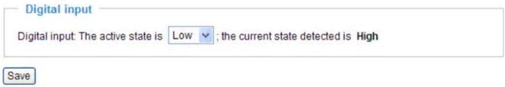 Digital input Digital input: The active state is Low ; the current state detected is High Save