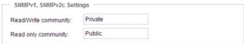 SNMPv1, SNMPv2c Settings Read/Write community: Private Read only community: Public