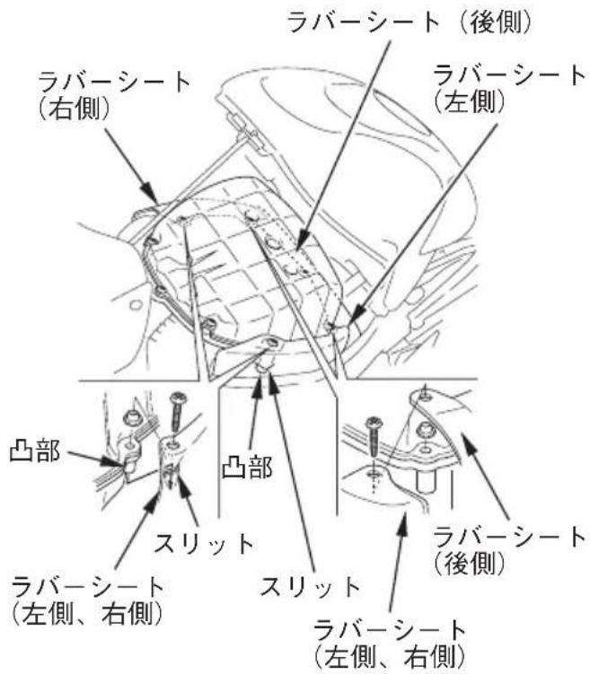 ラバーシート(後側) ラバーシート (左側) ラバーシート (右側) 凸部 凸部 スリット ラバーシート (左側、右側) スリット ラバーシート (左側、右側) ラバーシート(後側)