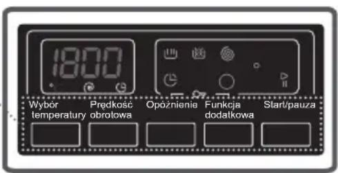 1800 Wybór temperatury obrotowa Prędkość Opóźnienie Funkcja dodatkowa Start/pauza