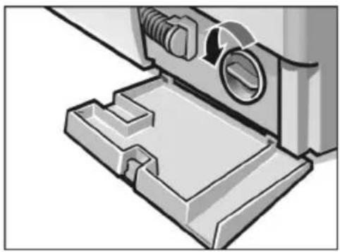 Mechanical component diagram showing a housing with internal components and a circular arrow indicating rotation (no text or symbols)