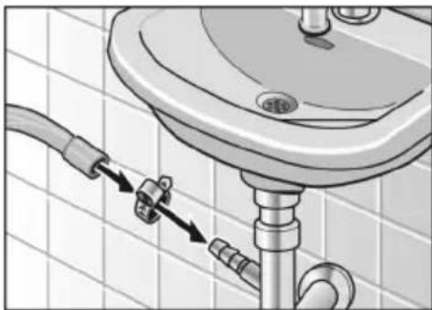 Diagram of a kitchen sink with pipe fittings and valve, no text or symbols present