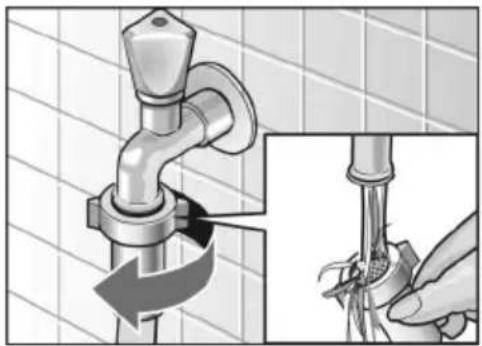 Illustration of a faucet with a hand holding a screwdriver, showing mechanical adjustment (no text or symbols)