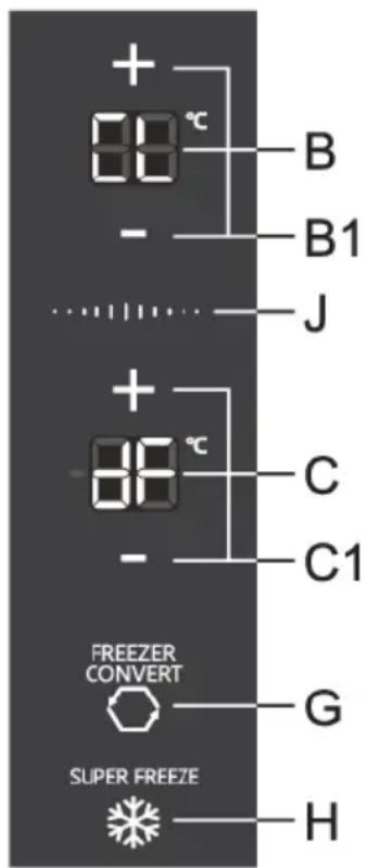 + 00 °C - B B1 J + 00 °C - C C1 FREEZER CONVERT G SUPER FREEZE H