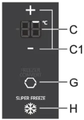 + - °C C C1 G H FREEZER CONVERT SUPER FREEZE