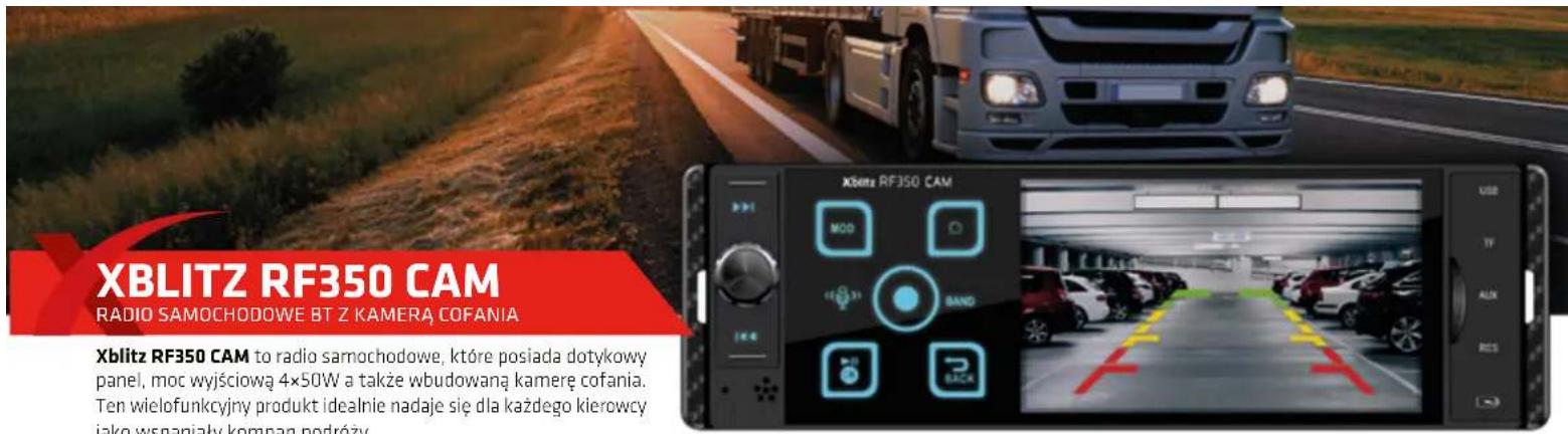 XBLITZ RF350 CAM RADIO SAMOCHODOWE BT Z KAMERĄ COFANIA Xblitz RF350 CAM to radio samochodowe, które posiada dotykowy panel, moc wyjściową 4×50W a także wbudowaną kamerę cofania. Ten wielofunkcyjny produkt idealnie nadaje się dla każdego kierowcy jako wspaniąty kompan podróży.