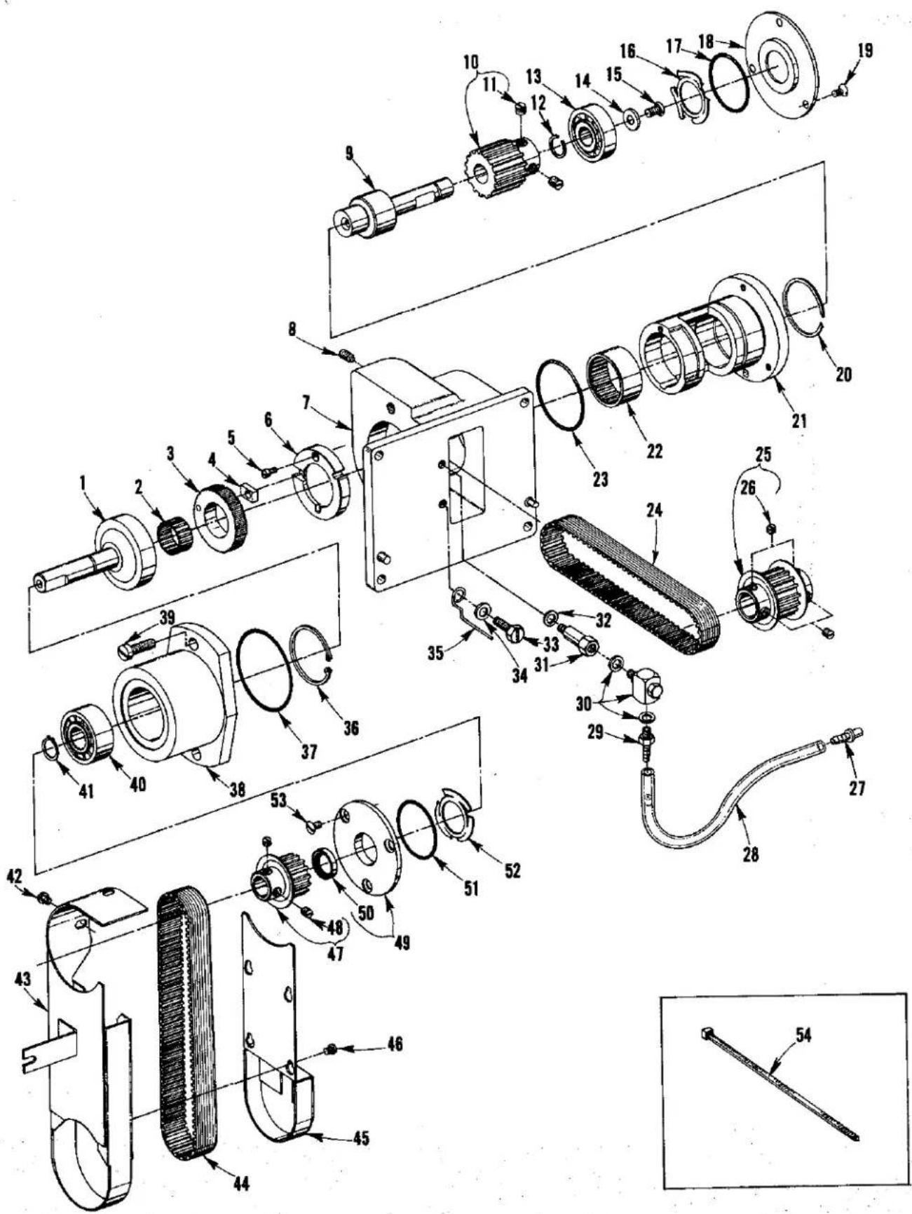 Technical diagram of an electric motor assembly with numbered components and exploded view