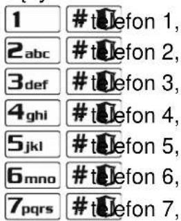1 # telefon 1, 2 abc # telefon 2, 3 def # telefon 3, 4 ghi # telefon 4, 5 jkl # telefon 5, 6 mno # telefon 6, 7 pqrs # telefon 7,