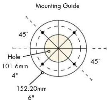 Mounting Guide 45° Hole 101.6mm 4" 152.20mm 6"