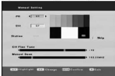 Manual Setting PS 64 CH 67 Station .... Skip CH Flare Type 1.48 Manual Scope 192.5mm² OK Highlight OK Change Cancel Add