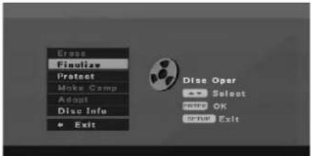 Cross Finalize Protect Make Comp Adapt Disc Info Exit Disc Oper Select OK Exit Exit