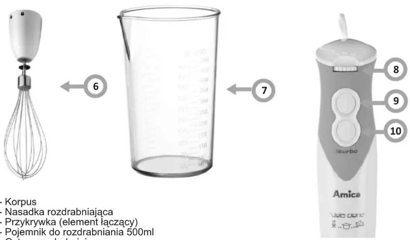 Korpus Nasadka rozdrabniająca Przykrywka (element łączący) Pojemnik do rozdrabniania 500ml Amica Vola brand 6 7 8 9 10