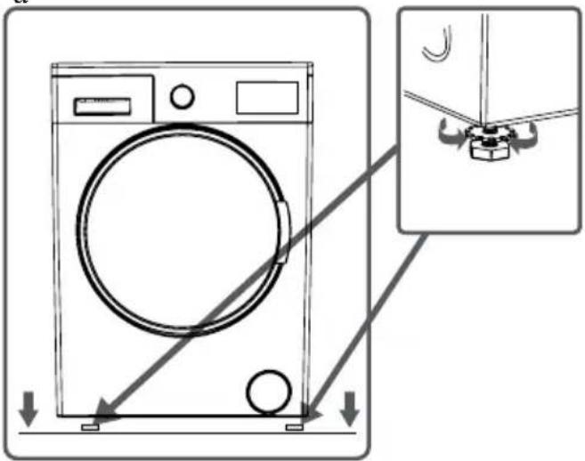 Diagram showing a washing machine with a close-up of its internal component, annotated with arrows and a magnified detail view.