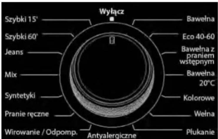 Wyłącz Szybki 15' Szybki 60' Jeans Mix Syntetyki Pranie ręczne Wirowanie / Odpomp. Antyalergiczne Bawełna Eco 40-60 Bawełna z praniem wstępnym Bawełna 20°C Kolorowe Wełna Płukanie