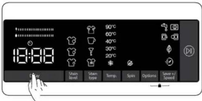 18:00 90°C 60°C 40°C 30°C 20°C Stain level Stain type Temp. Spin Options Save +/Speed
