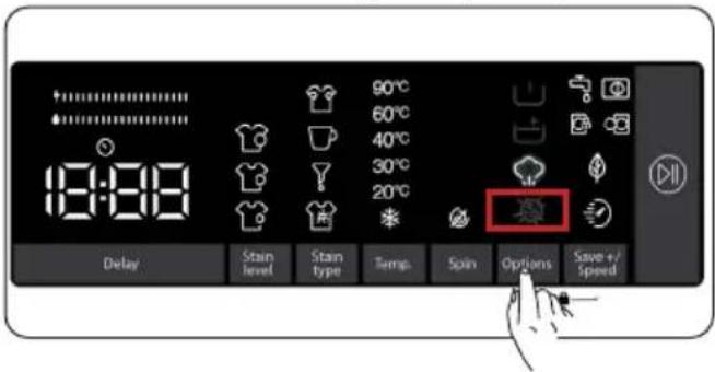 18:00 90°C 60°C 40°C 30°C 20°C Delay Stain level Stain type Temp. Spin Options Save +/Speed