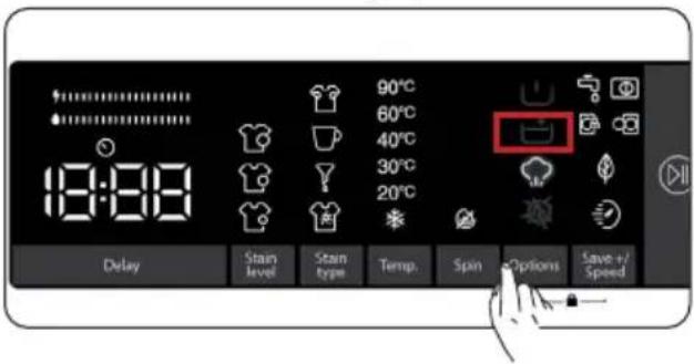 18:00 90°C 60°C 40°C 30°C 20°C Delay Stain level Stain type Temp. Spin Options Save +/Speed