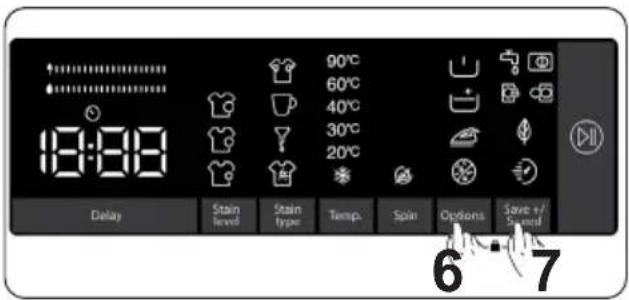 18:00 90°C 60°C 40°C 30°C 20°C Delay Stain level Stain type Temp. Spin Options Save +/- Sound 6 7