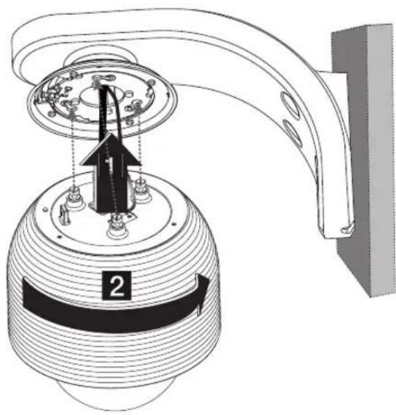 Technical diagram of a mechanical device with labeled parts and directional arrows indicating assembly or movement.