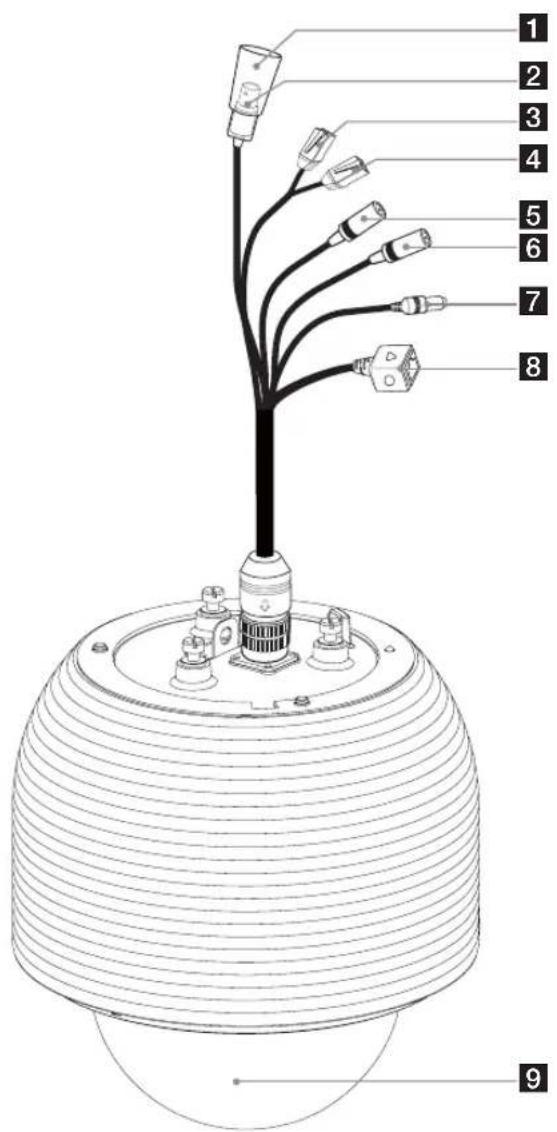 Diagram of a sensor or probe device with numbered parts labeled 1 through 9, showing internal wiring and components.