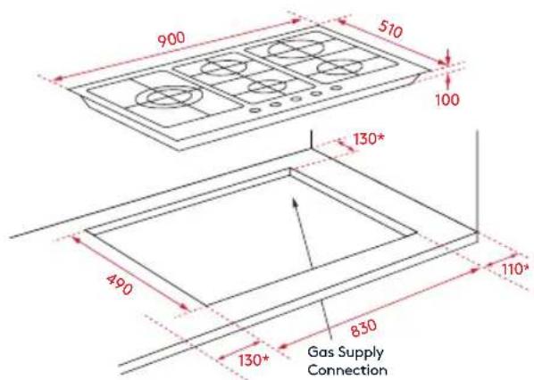 900 510 100 130* 490 110* 830 130* Gas Supply Connection