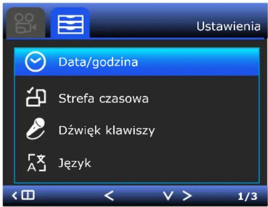 Ustawienia Data/godzina Strefa czasowa Dźwięk klawiszy Język 1/3