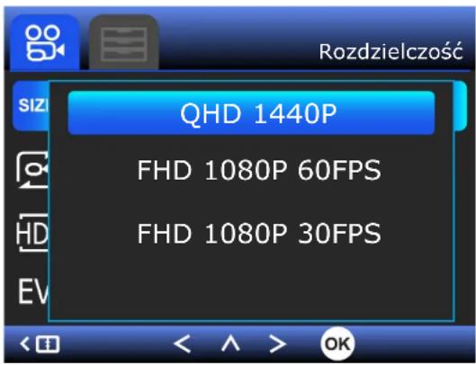 Rozdzielczość QHD 1440P FHD 1080P 60FPS FHD 1080P 30FPS