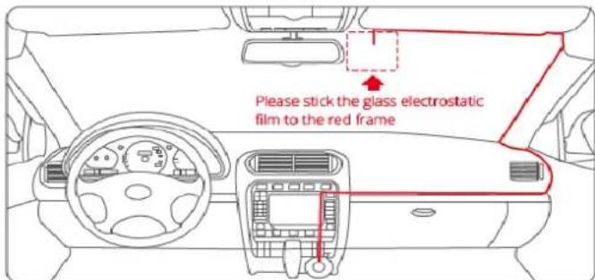 360 Dash Cam G300H - 8) Schemat pozycji klejenia folii antystatycznej i instalacji linii zasilającej - 1