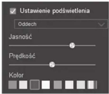Ustawienie podświetlenia Oddech Jasność Prędkość Kolor