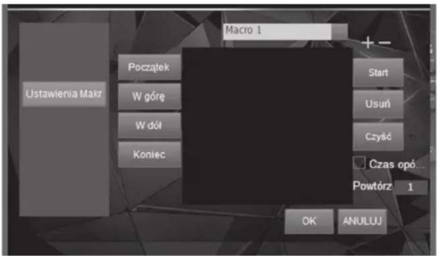 Macro 1 Ustawienia Makr Początek W góre W dół Koniec Start Usuń Czyść Czas opó... Powtórz 1 OK ANULUJ