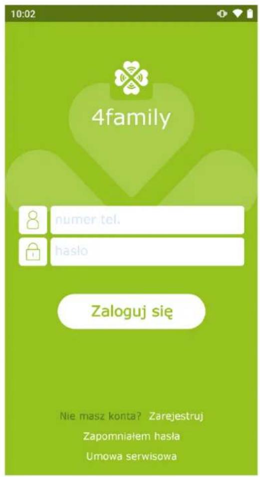 10:02 4family numer tel. hasło Zaloguj się Nie masz konta? Zarejestruj Zapomniałem hasta Umowa serwisowa