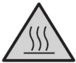 Warning sign depicting steam rising inside a triangle, indicating heat or airflow hazard.