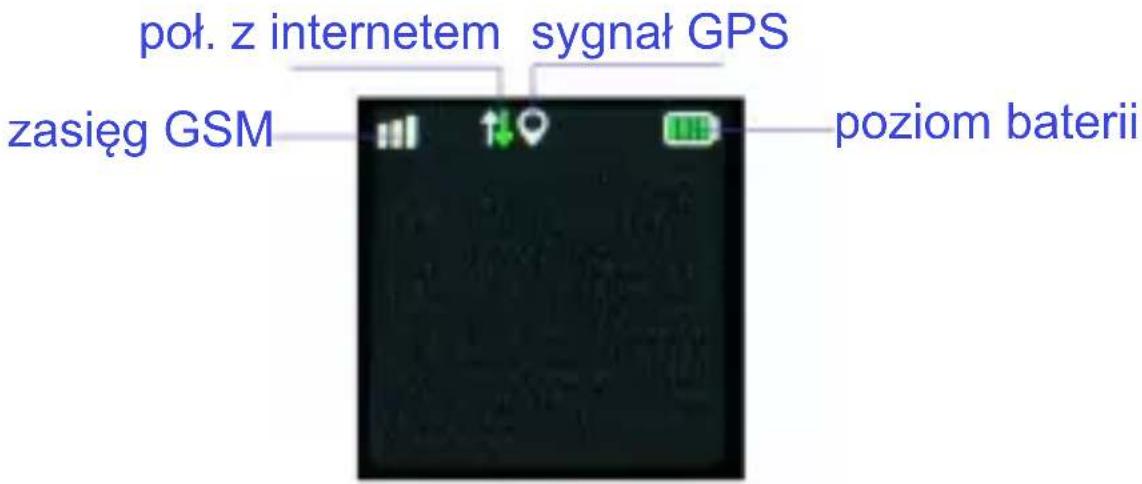 pol. z internetem sygnał GPS zasięg GSM poziom baterii
