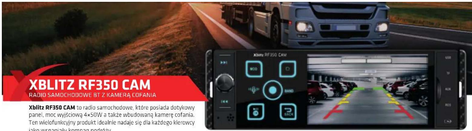 XBLITZ RF350 CAM RADIO SAMOCHODOWE BT Z KAMERĄ COFANIA Xblitz RF350 CAM to radio samochodowe, które posiada dotykowy panel, moc wyjściową 4×50W a także wbudowaną kamerę cofania. Ten wielofunkcyjny produkt idealnie nadaje się dla każdego kierowcy jako wspaniały kompan podróży.