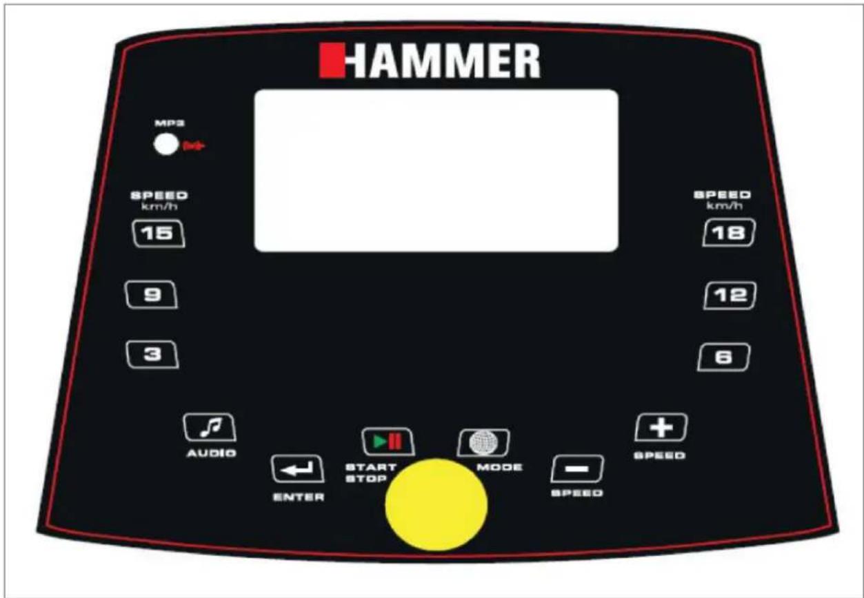 HAMMER MP3 SPEED km/h 15 SPEED km/h 18 9 12 3 6 AUDIO START STOP MODE - SPEED ENTER SPEED
