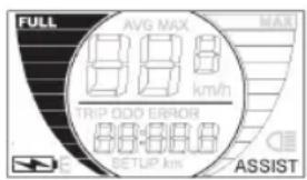 FULL AVG MAX MAX 8.8.8 km/h TRIP ODD ERROR 8.8.8.8 SETUP km ASSIST
