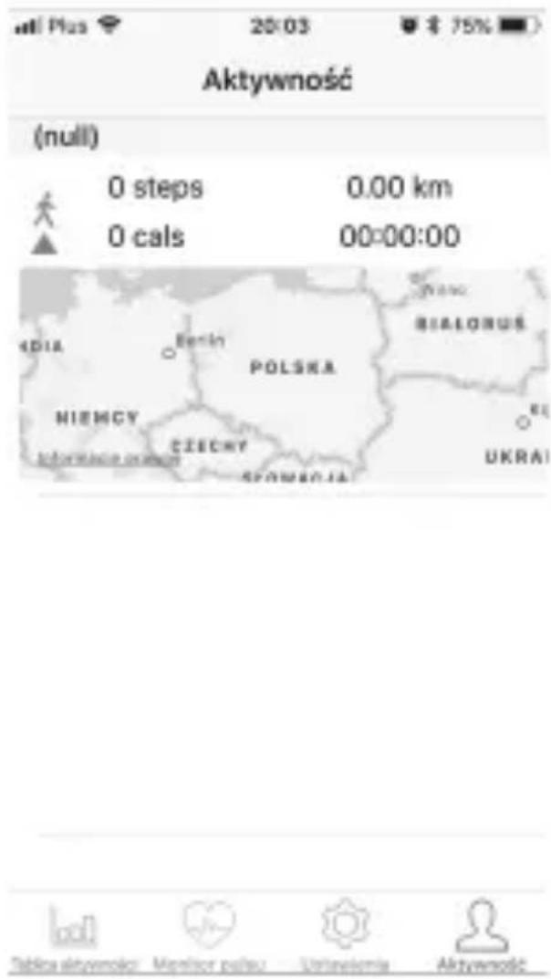 Aktywność (null) 0 steps 0.00 km 0 cals 00:00:00 BIALORUS POLSKA NIEMCY CZECHY UKRAI Tabka silvneności Monitor palau Uteleviemia Aktywność