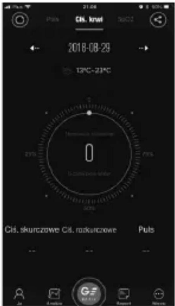 21.08 Puls CIS. krwi 2018-08-29 13°C~23°C CIS. skurczowe CIS. radkurczowe Puls Ja A ralube G E 114 Report Newer