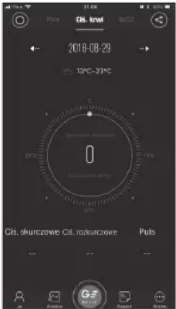 21.04 Cis. krwi 2018-08-29 13°C~21°C Cis. skurczowe Cis. radurczowe Puls Jn Ane## B## 1110 Report H#es