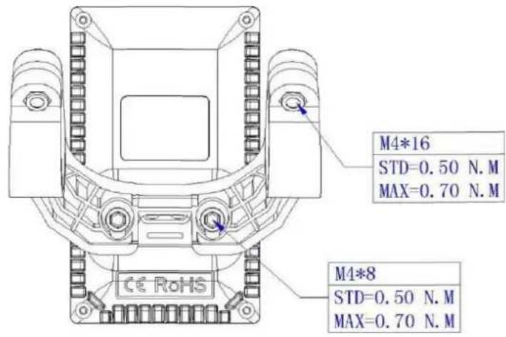 M4*16 STD=0.50 N.M MAX=0.70 N.M M4*8 STD=0.50 N.M MAX=0.70 N.M CE RoHS