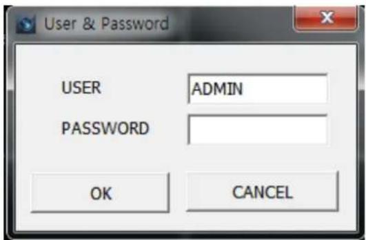 User & Password USER ADMIN PASSWORD OK CANCEL