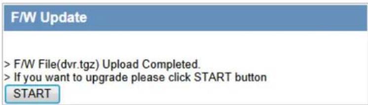 F/W Update >F/W File(dvr.tgz) Upload Completed. > If you want to upgrade please click START button START