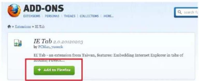 ADD-ONS EXTENSIONS | PERSONS | THENES | COLLECTIONS | MORE... ↑ > Extensions > IE Tab IE Tab 2.0.20120203 by PCMan, yuoozk IE Tab - an extension from Taiwan, features: Embedding Internet Explorer in tabs of Mozina/Firefox... + Add to Firefox